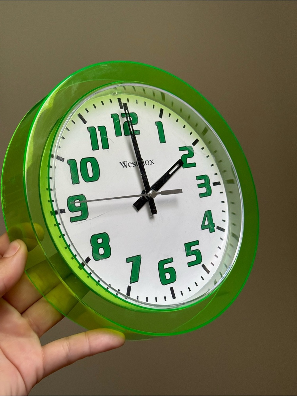 Neon Lime Green Vintage Westclox 7.75" Circle Quartz Wall Clock Working - Picture 4 of 12